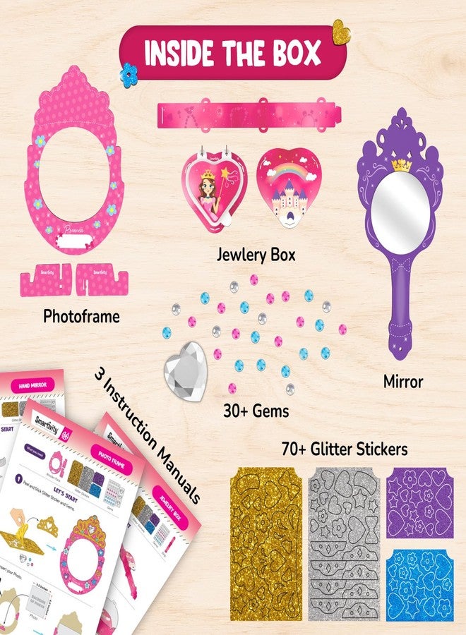 Smartivity Little Princess Craft Box for Girls|DIY Art & Craft Kit to Make Jewellery Box,Mirror & Frame|Age 4-8 Years|Kids Craft Activity Set with Gems & Glitter|Birthday Gift for Kids,Multicolor - Image 2